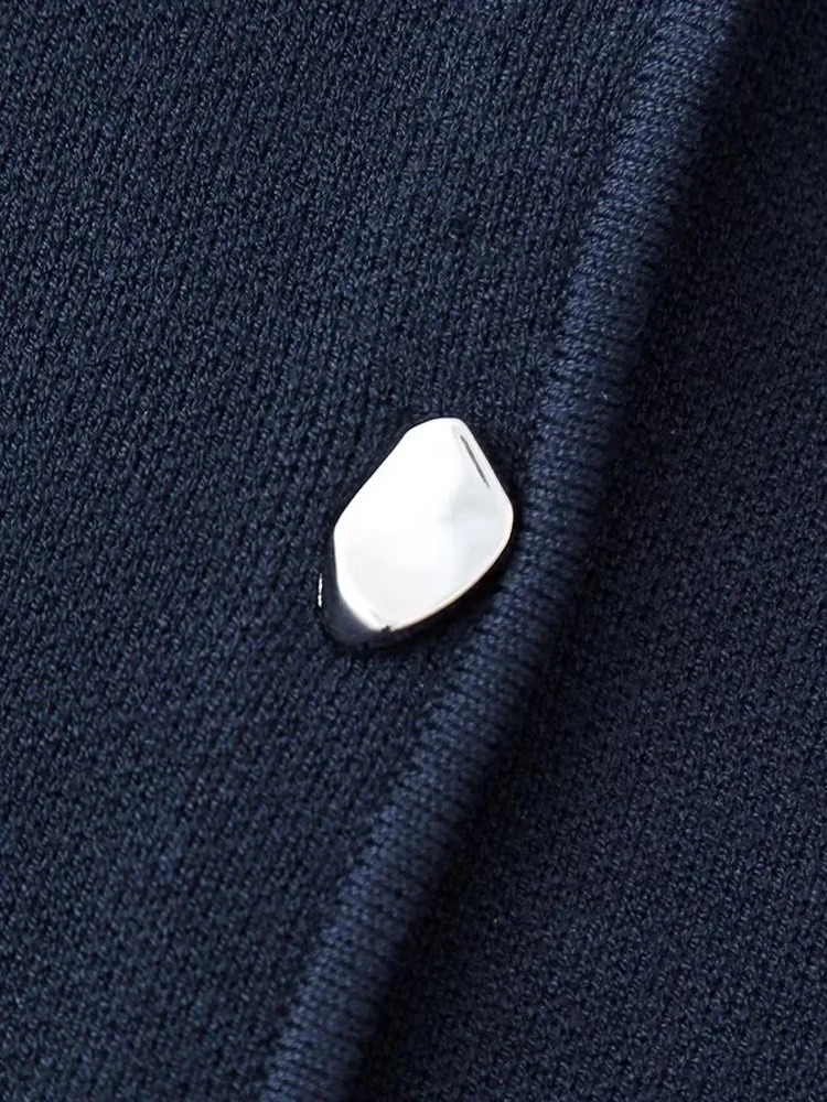Chic Lady Spring Summer Casual Sleeveless Knitted Short Blue Tops Girls Fashion Irregular Buttons Elastic Cardigans Vest 240924