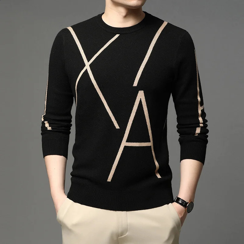 Fashion Knit High End Winter Wool Pullover Black Sweater for Man Cool Autum Casual Jumper Mens Clothing 240930