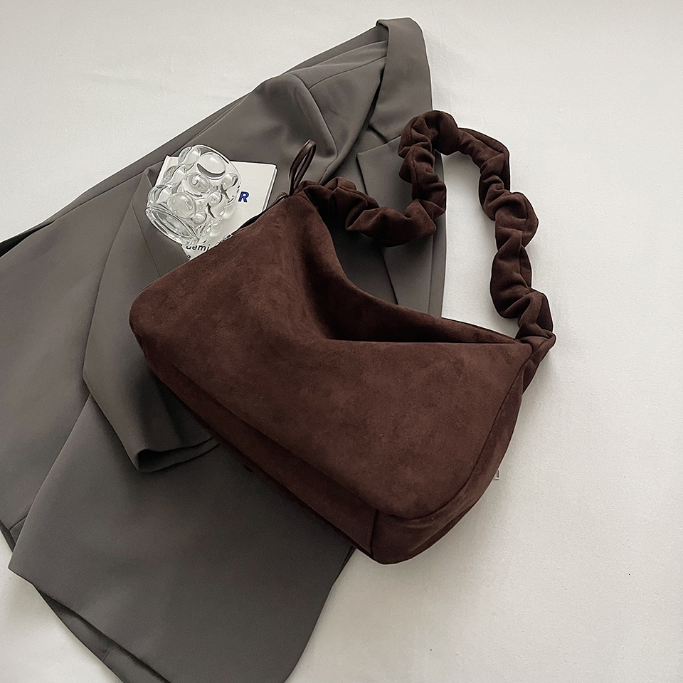 Faux Suede Shoulder Women 2024 Solid Bow Handbags Large Female Pillow Sweet Lady Packages Elegant Retro Sg Bags