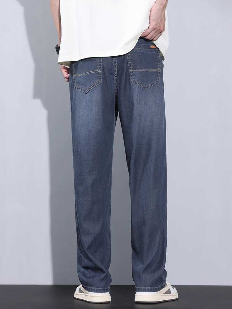 Ultra thin mens jeans straight Lyocell gray breathable pocket pants casual soft mens jeans TrouserW240715