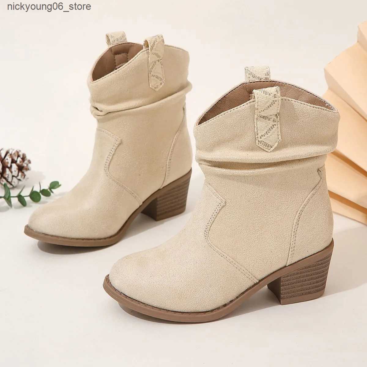 Boots Girls Boots High Heels Slip-on Children Fashion Boots Non-slip Elegant Princess Shoes 2023 New Spring Kids Boots Drop Shipping L240910