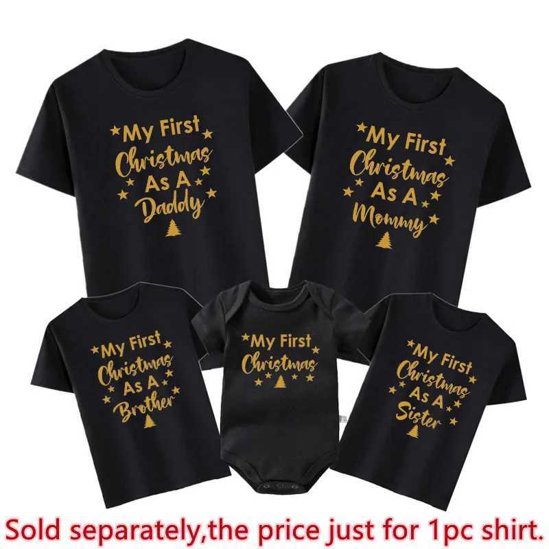 New Family Christmas Shirts First Christmas As Dad Mom Brother Sister Tshirt Matching Baby 1st Xmas Rompers Family Look OutfitsXJ241008