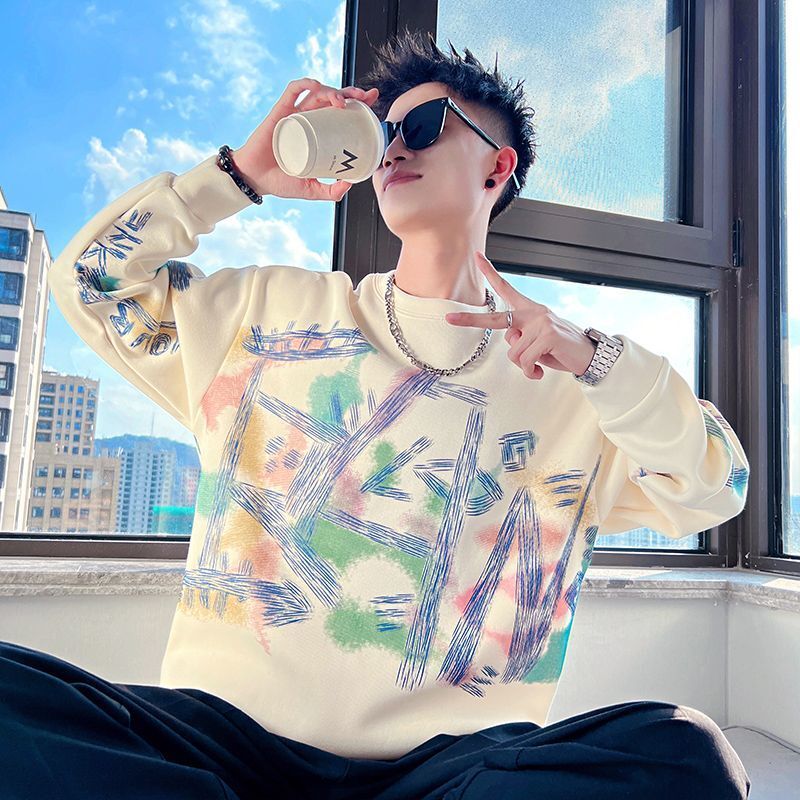 Fashion brand hoodie men's thin soled shirt long sleeved clothes 2024 new autumn and winter indoor T-shirt handsome