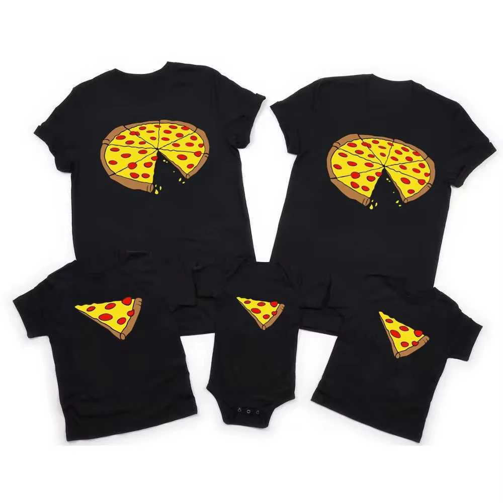 Funny Pizza Print Father Mother Kids T-Shirt Baby Bodysuit Cotton Summer Family Matching Outfits Mom Dad Children Match ClothesXJ241008