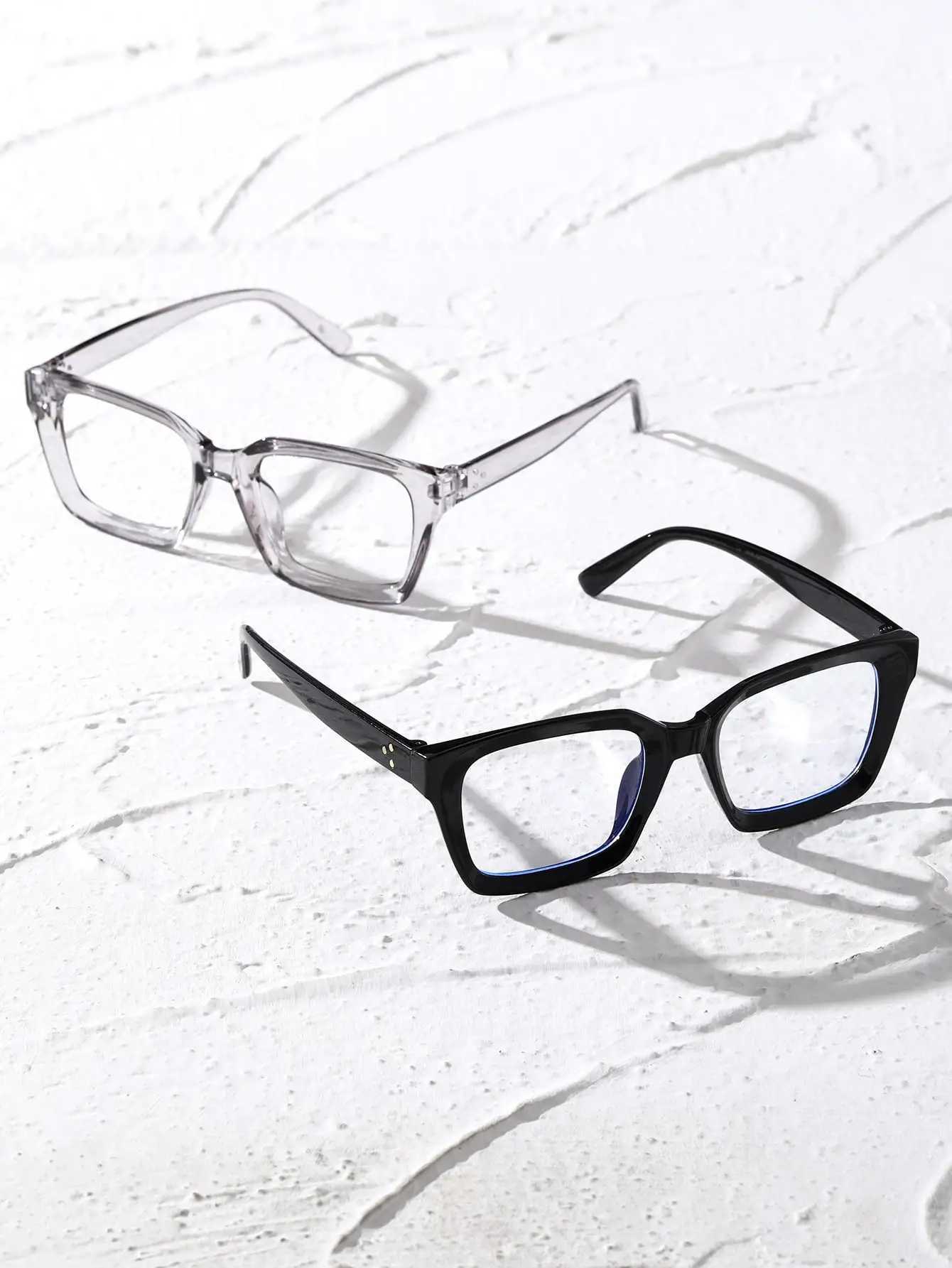 2 Pcs Plastic Geometric Frame Fashion Academic Style Clear Glasses Protection Daily AccessoriesX241008