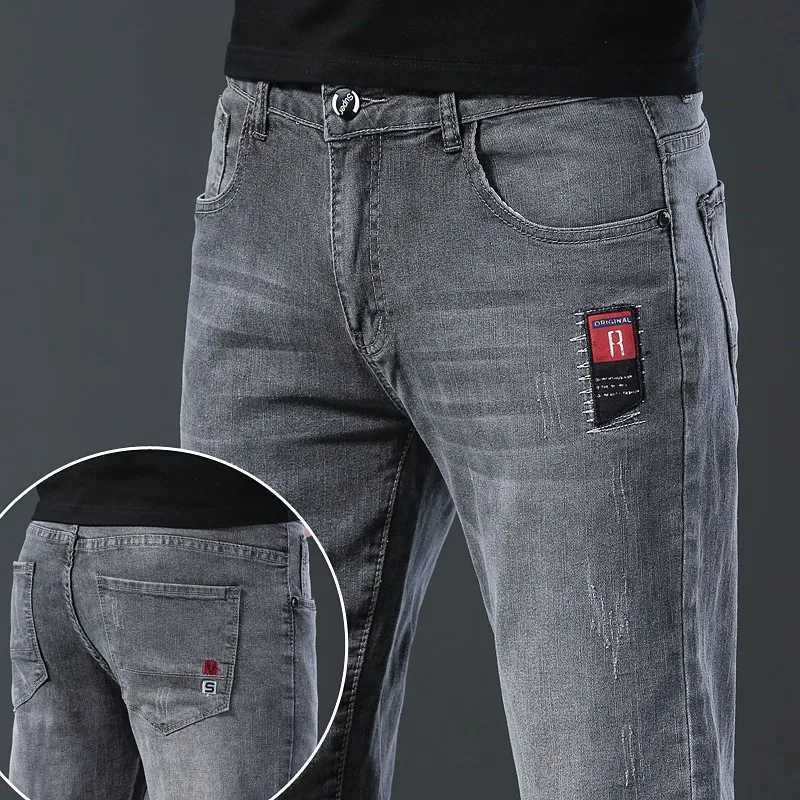 2024 new denim jeans ultra-thin fashion brand elastic fashion spring summer gray black brand mens classic pantsW240715