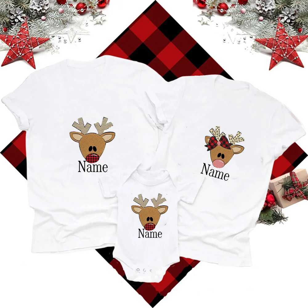 Personalized Christmas reindeer family T-shirt Christmas matching family shirt name personalized holiday Christmas clothing W241008