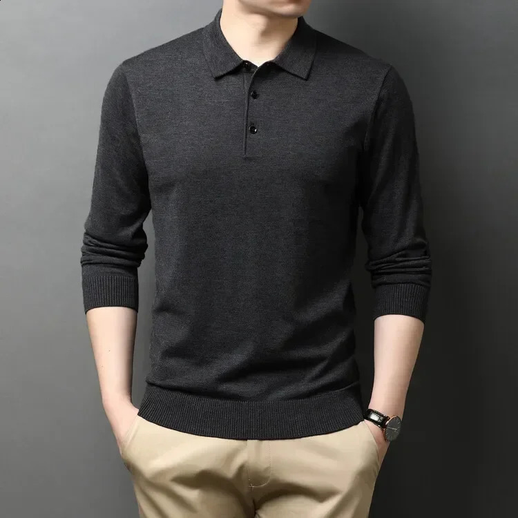 2024 High Quality Casual Mens Polo Sweater Warm Comfortable Long Sleeved Woollen Pullover Lapel Knit 240930