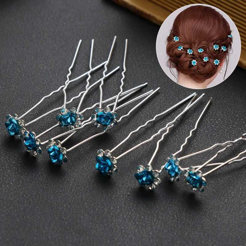 20 pieces of metal U-shaped hair clips crystal flower bridal headpieces jewelry hair clips forked wedding headpieces accessories W241007