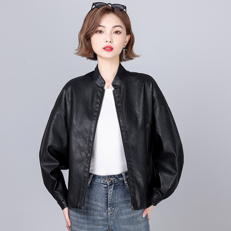 2023 Spring Genuine Leather Aviator Women Real O-Neck Womens Bomber Jacket Sheepskin Coat Long Sleeve New Outerwear 5Xl