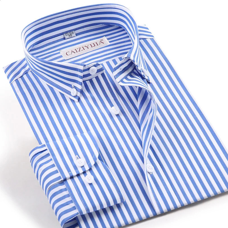 Mens long sleeved needlepoint striped dress with high-quality pocket free ultra-thin fit casual button down easy to care cotton shirt 241007