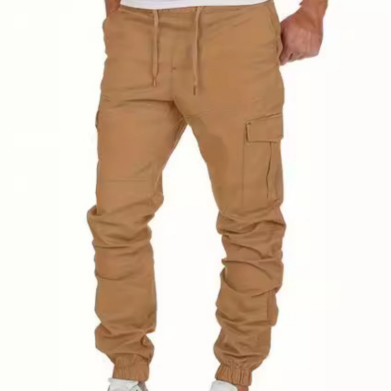 Men's New Solid Cargo Pants Classic Outdoor Hiking Joggers Multi-pocket Long Pants Male Casual Fit Drawstring Long Trousers