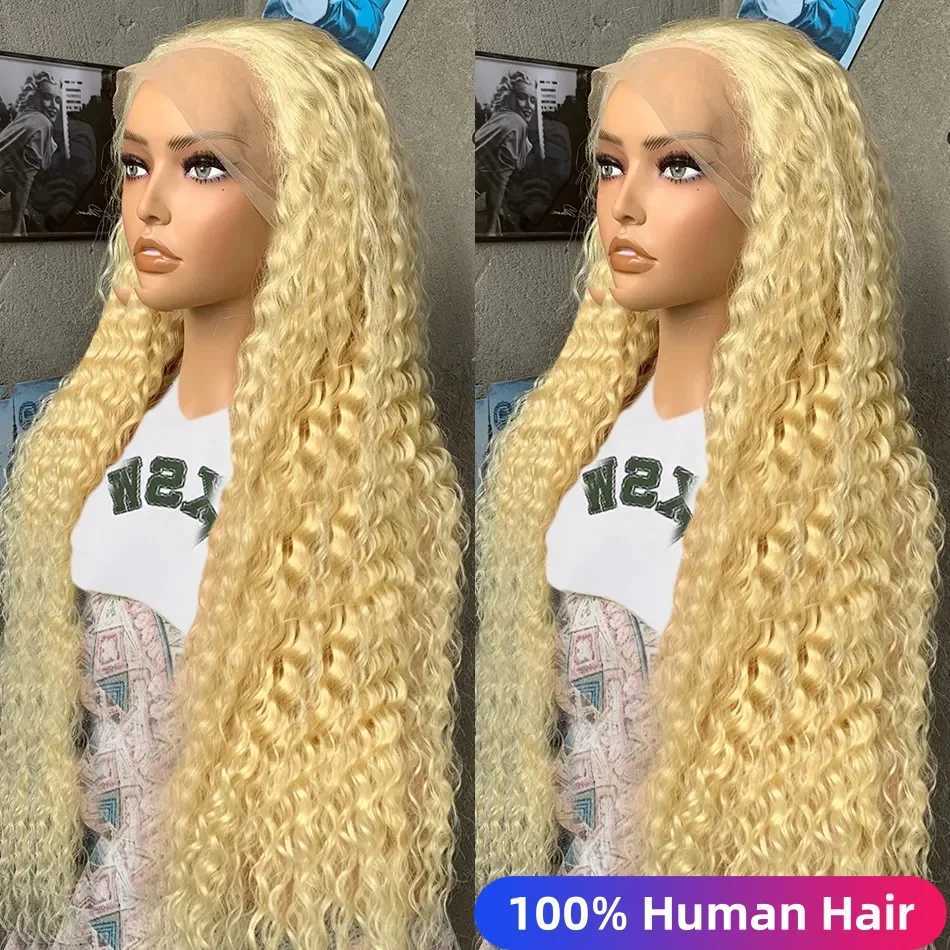 30 38 Inches Deep Wave 613 Honey Blonde Color 13x4 Lace Front Human Hair Wigs 13x6 Lace Frontal Curly Wave Wig For Black WomanXJ241008