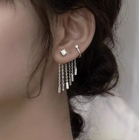 Pure sier needle niche design ins tassel creative personality light exquisite for women earrings popular trend