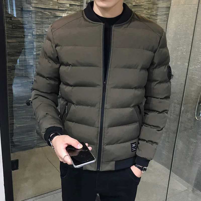 Winter Cotton Coat Solid Color Cotton Jacket Casual Mens Stand-up Collar Pocket Warm Down Jacket Ant Wrinkle FabricXJ241008