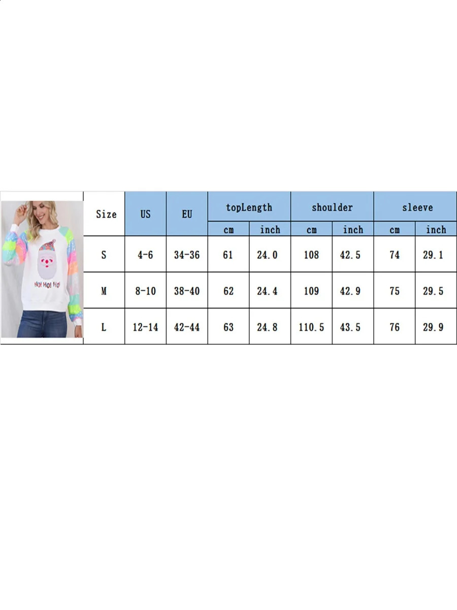 Women Christmas Sweatshirts Fashion Sequin Long Sleeve Round Neck Pullovers Casual Oversized Tops 2024 Holiday Soldier Hoodie 241008