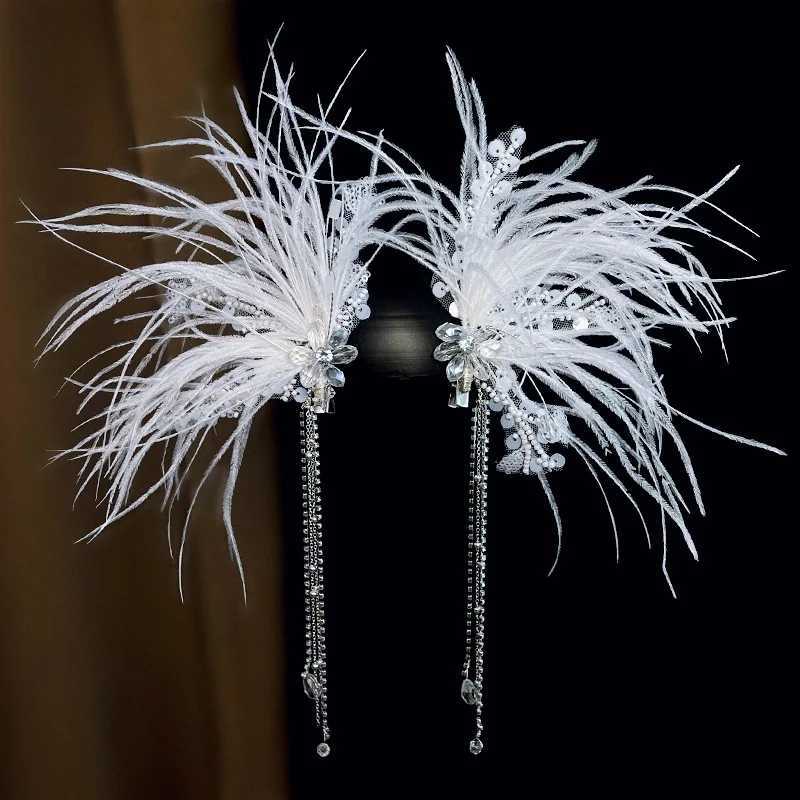 Deluxe crystal head with feather hair clip used for wedding and bridal hair accessories W241007