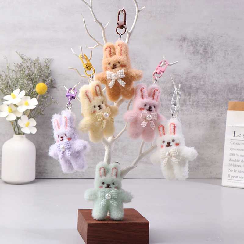 Bowknot Rabbit Plush Pendant Cartoon Bunny Keychain Soft Stuffed Doll Car Key Ring Backpack Bag DecorX241008