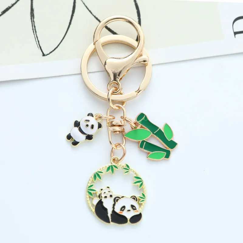 Cute Enamel Bamboo Panda Keychain for Women Girls Fashion Sweet Gold Color Metal Key Chain Handbag Key Pendant Jewelry GiftX241008