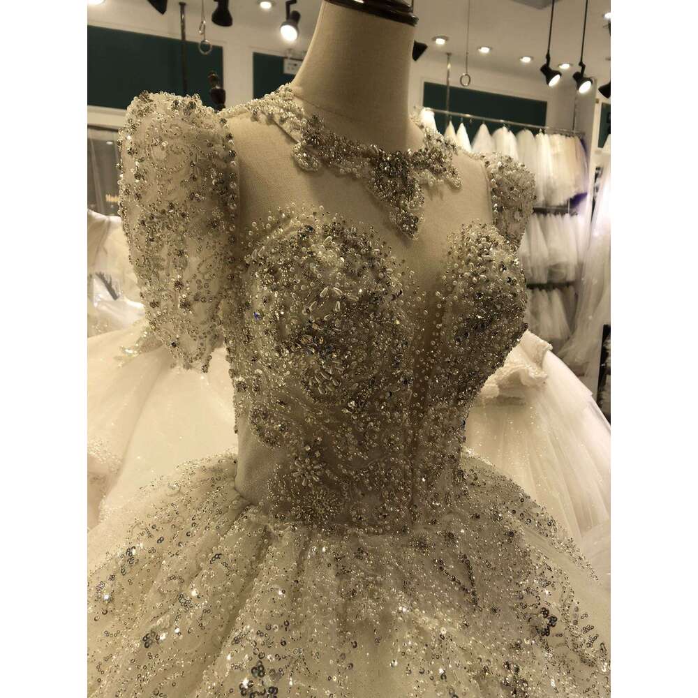 Kisswhite Green Collection pearls short sleeves wedding glitters Crystals Ball Gown puffy Bridal dresses