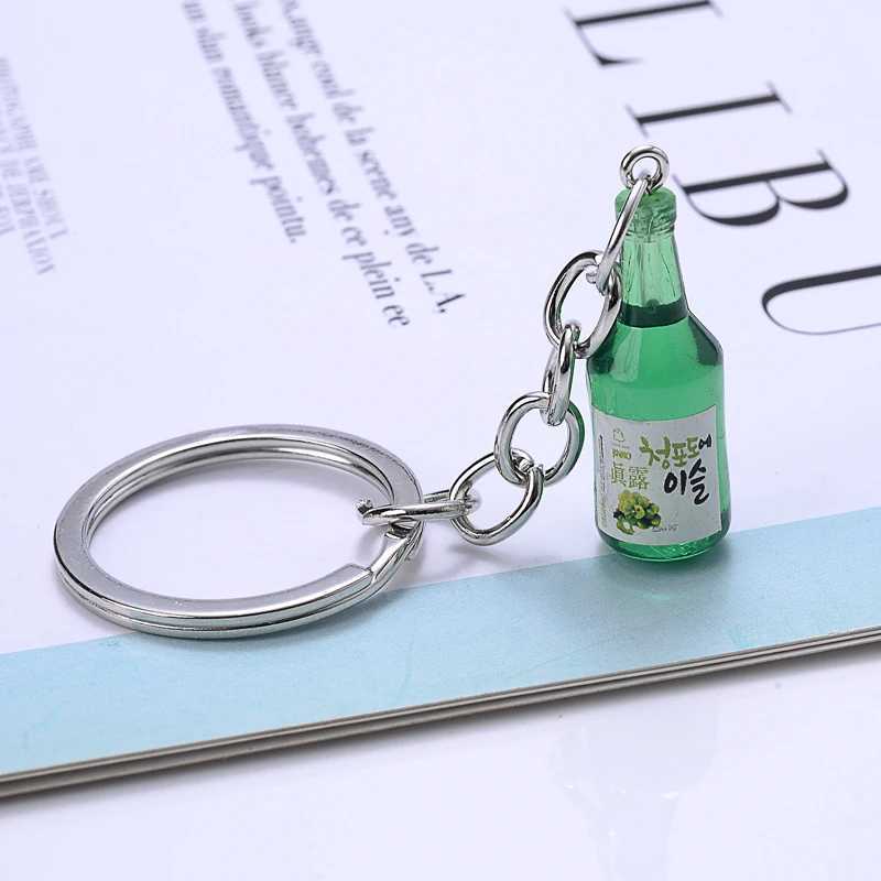 Korea Fashion Glass Drink Bottle Keychain Simulation Resin Bottle Trinket Women Keyring Spring Ring Jewelry Pendant Gift SouveniX241008