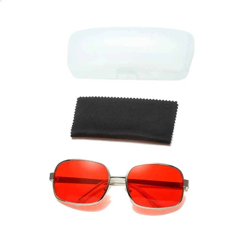 Red Fashion Square Circle Sunglasses for Men and Women Alloy Frame Glasses for Beach Tourism 241007