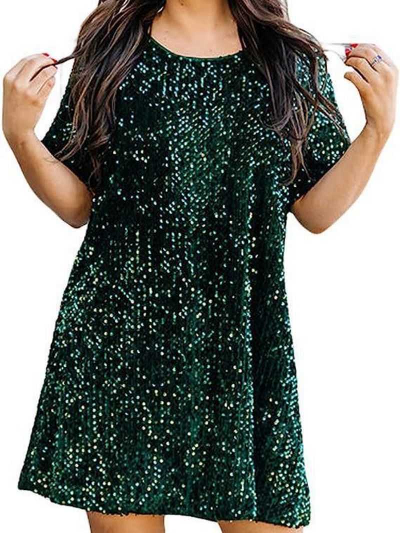Casual Dresses Spring Summer New Glitter Dress Half Sleeve Round Neck Ruffle Loose Dress Urban Sexy Dresses 240924