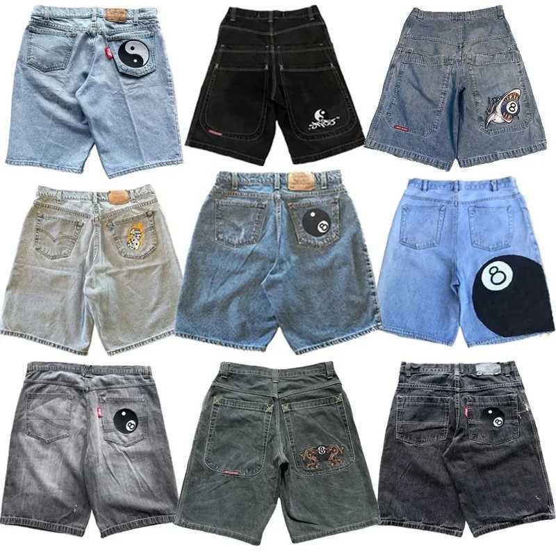 Y2K retro shorts bag denim Harajuku hip-hop pattern summer mens new gothic casual fashion basket shorts streetwearW240713