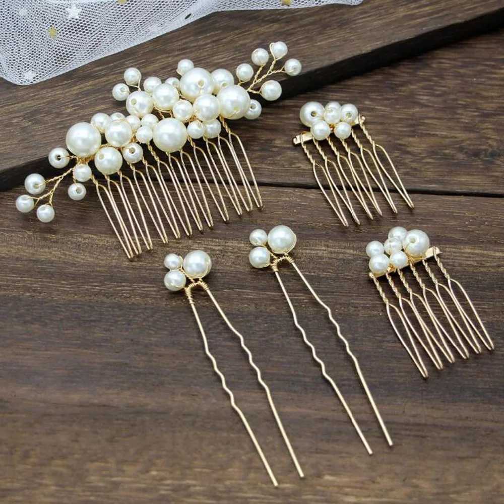 5 PCSt simulated pearl hair clips and combs for womens flowers hair combs wedding party hair accessories and womens gifts W241007