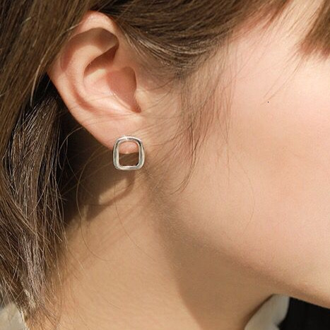 with temperament, , simple, plain sier hollow square earrings for women