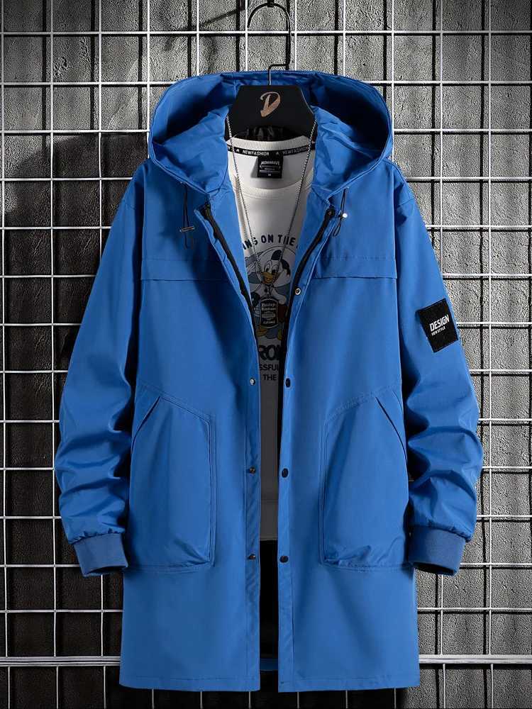 Spring and Autumn Changgou Coat Mens Fashion Hooded Windproof Jacket Black Coat Casual Jacket Large Size 6XL 7XL 8XL 9XL W241007
