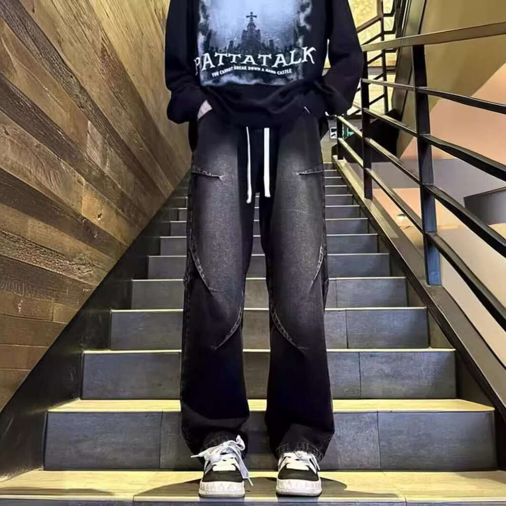 Hong Kong Trendy Men's Summer New 2024 Personalized Jeans Hip Hop Ins Trendy High Street Trendy Handsome Casual Pants Ba0