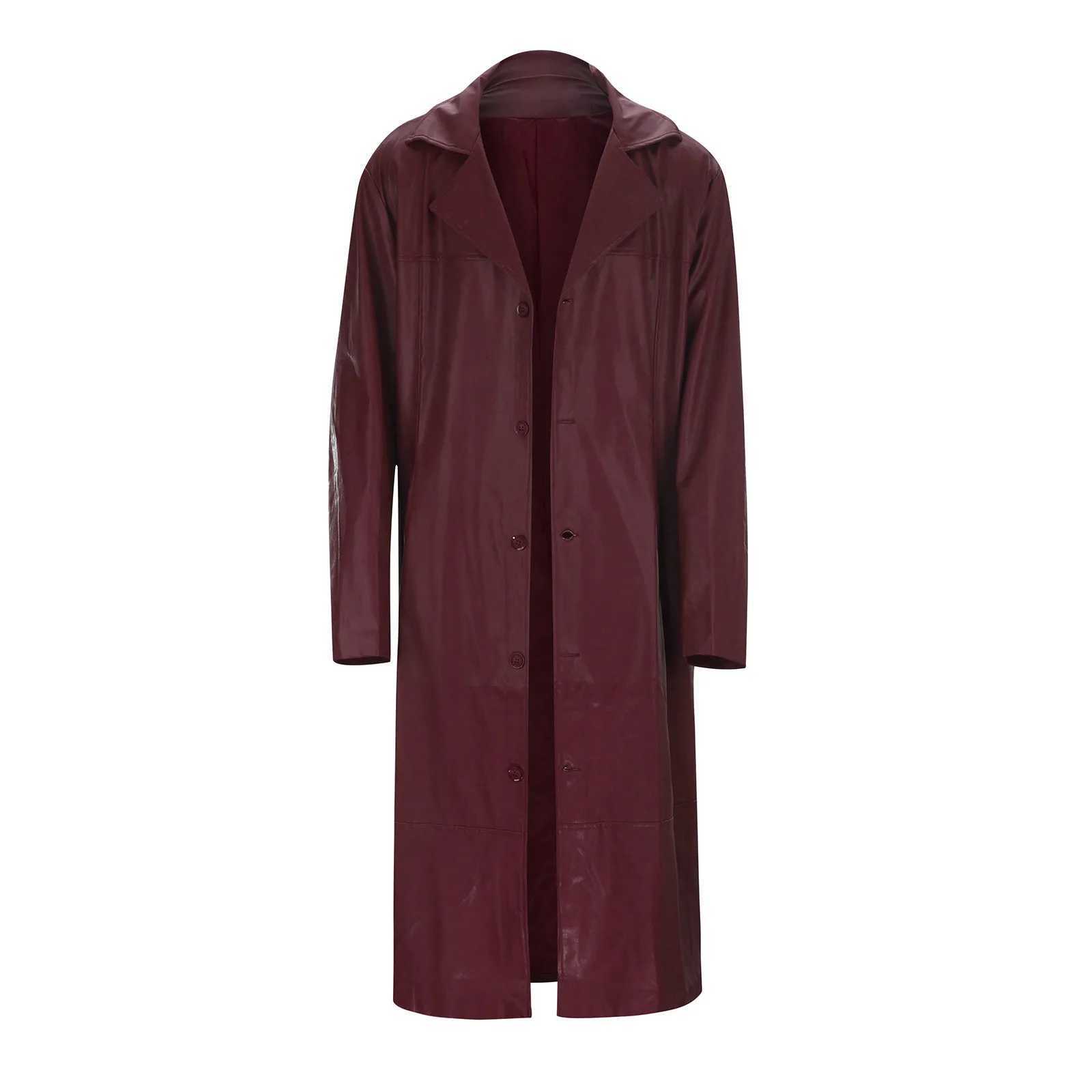 2024 mens artificial leather trench fashion long sleeved autumn windproof jacket ultra-thin leather long sleeved jacket mens jacket W241007