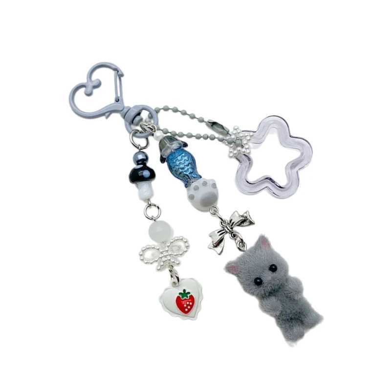 Flocking Star Heart Keychain Pendant Lovely Hanging Decorations Keyring Charm for Purse Bag Backpack HandbagX241008