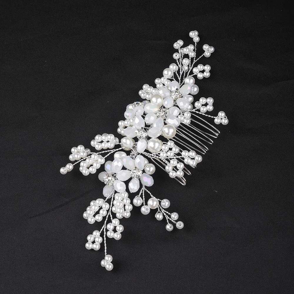 Fashionable Silver Flower Hair Comb Handmade White Crystal Womens Headwear Bridal Headwear Dance Wedding Hair Accessories W241007