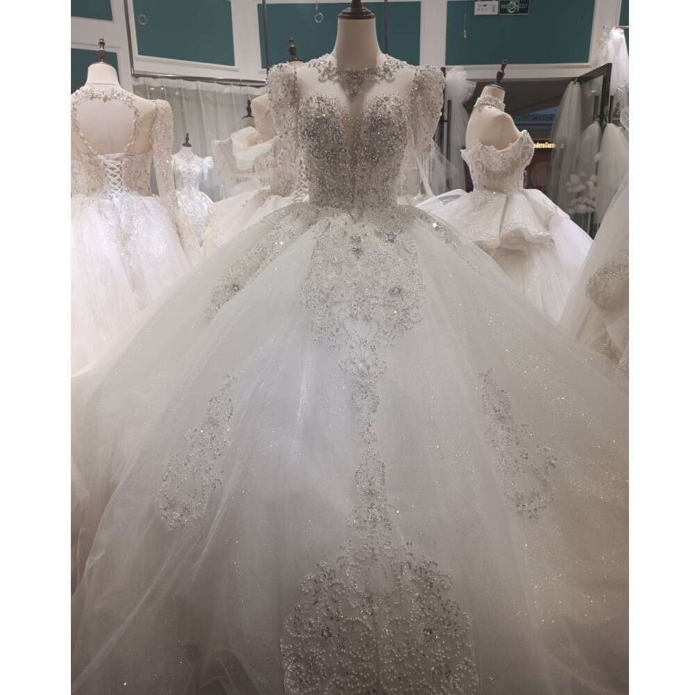 Kisswhite Green Collection pearls short sleeves wedding glitters Crystals Ball Gown puffy Bridal dresses