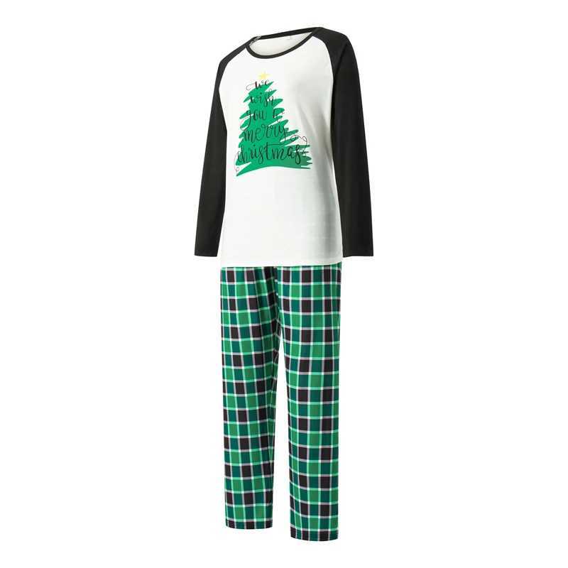 Family matching pajamas Christmas tree print long sleeved top and green flat bottomed pants pajamas adult and childrens clothing set W241008