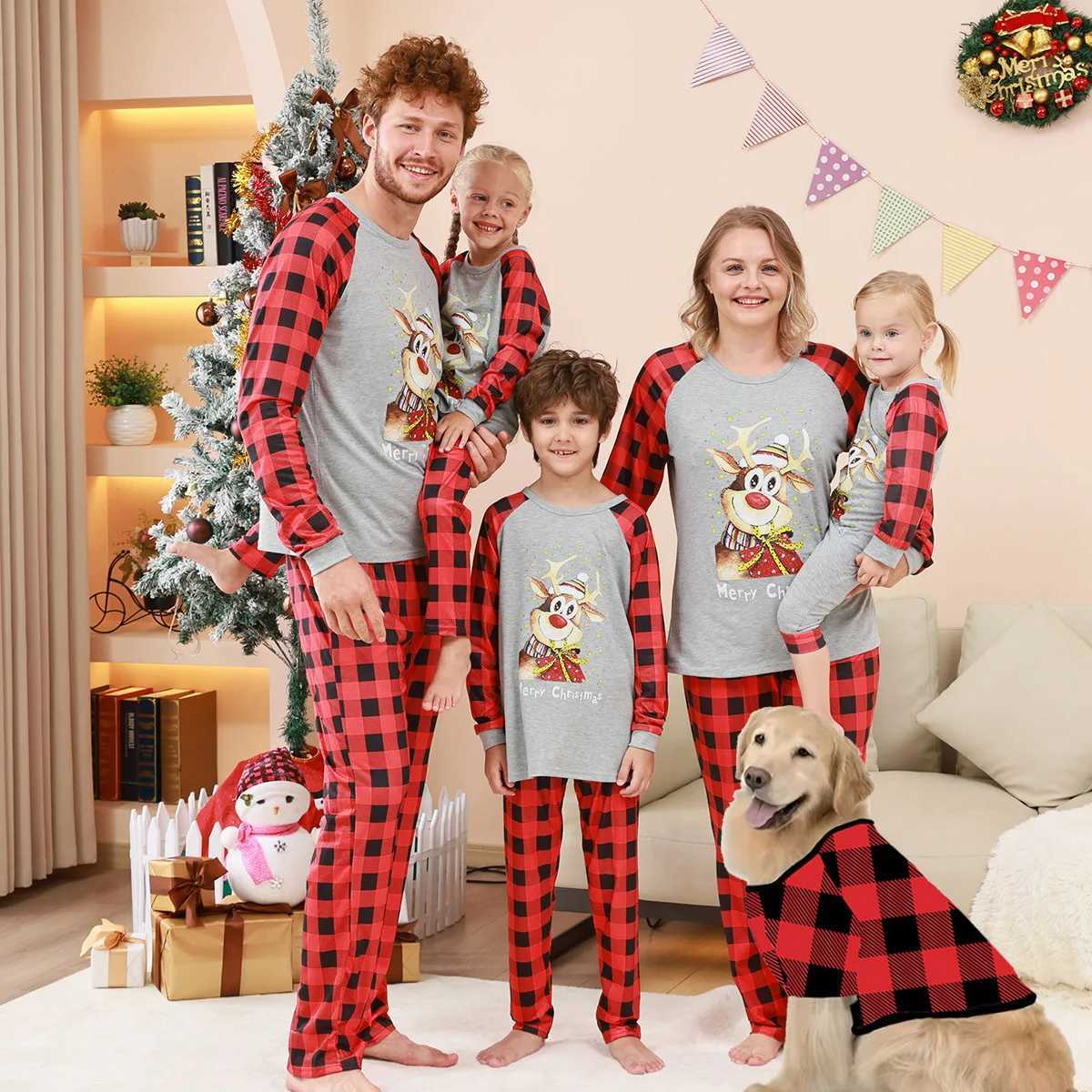 New Deer Plaid Print Christmas Pajamas Set Parent-child Matching Outfits Casual Loose Loungewear Baby Boys Girls Pjs Family LookXJ241008