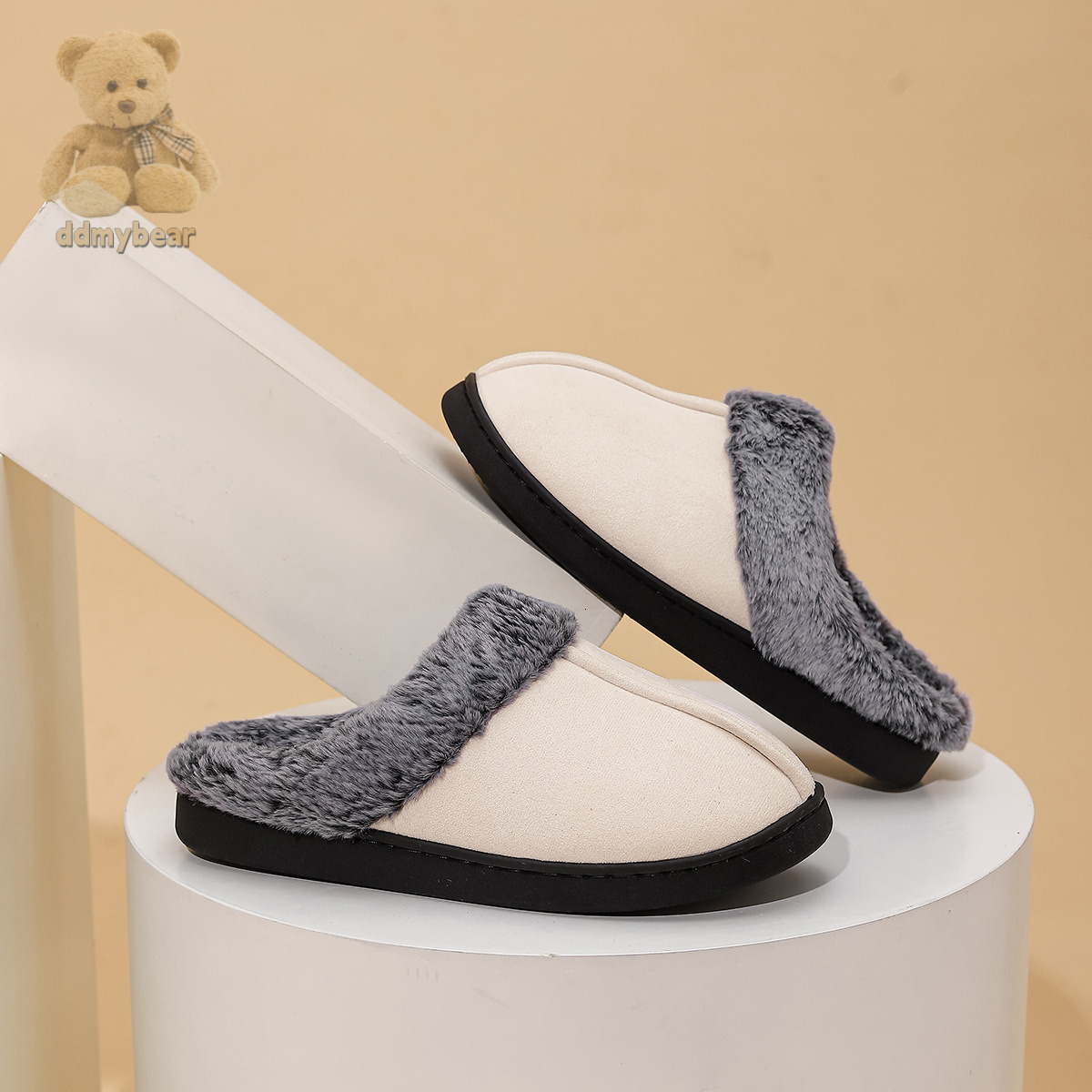 Ddmybear New Winter With Anti Slip And Warm Slippers, Faded Fur Mouth, Thick Sole, Couple Style Cotton Slippers Chinese Brand Shoes F1008-20