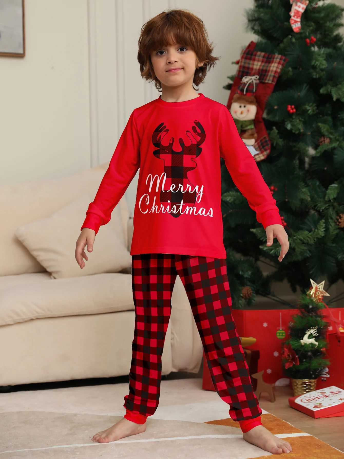 2024 Christmas Parent-child Outfit Print Pajama SetLong Sleeve Crew Neck Top lattice Striped PantsWomens Sleepwear LoungeXJ241008