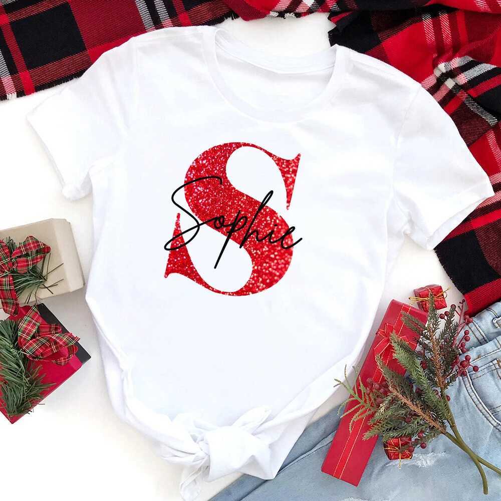 Personalized Initial Christmas Family Matching T-shirt Customized Name Mom Dad Daughter Son Baby Clothing Top Girl Boy Clothing W241008