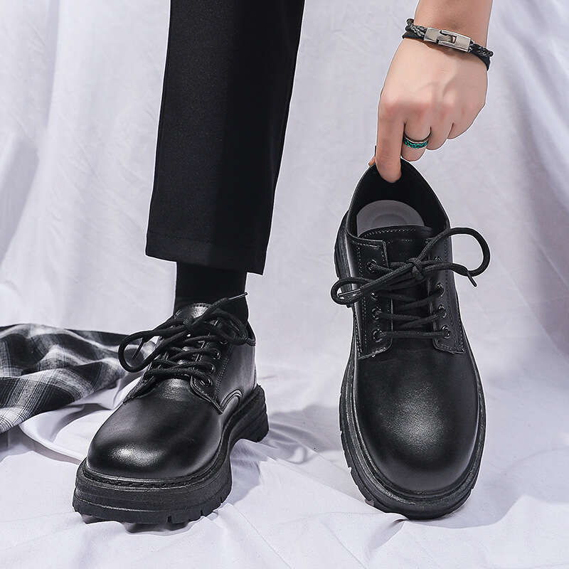Men Formal Casual Business Leather Shoe British Style Student Thick Soled Lace Up Round Toe Non Slip Comfort Outdoor Shoes
