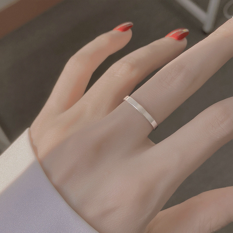 Silver Plated Plain Ring with Smooth Open Simple Design,Instagram Trendy Ring, Light Luxury, Fashionable, Cold and High end Style