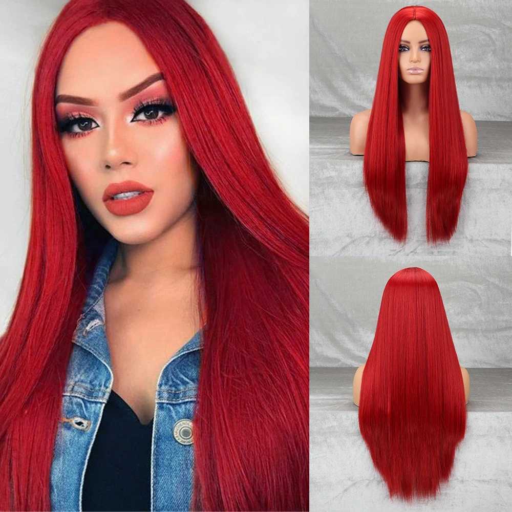 Long Synthetic Red Wig Straight Middlepart Cosplay Wig For Girls Sally Red Dress Up Wig For Party Wig For Halloween WigXJ241008