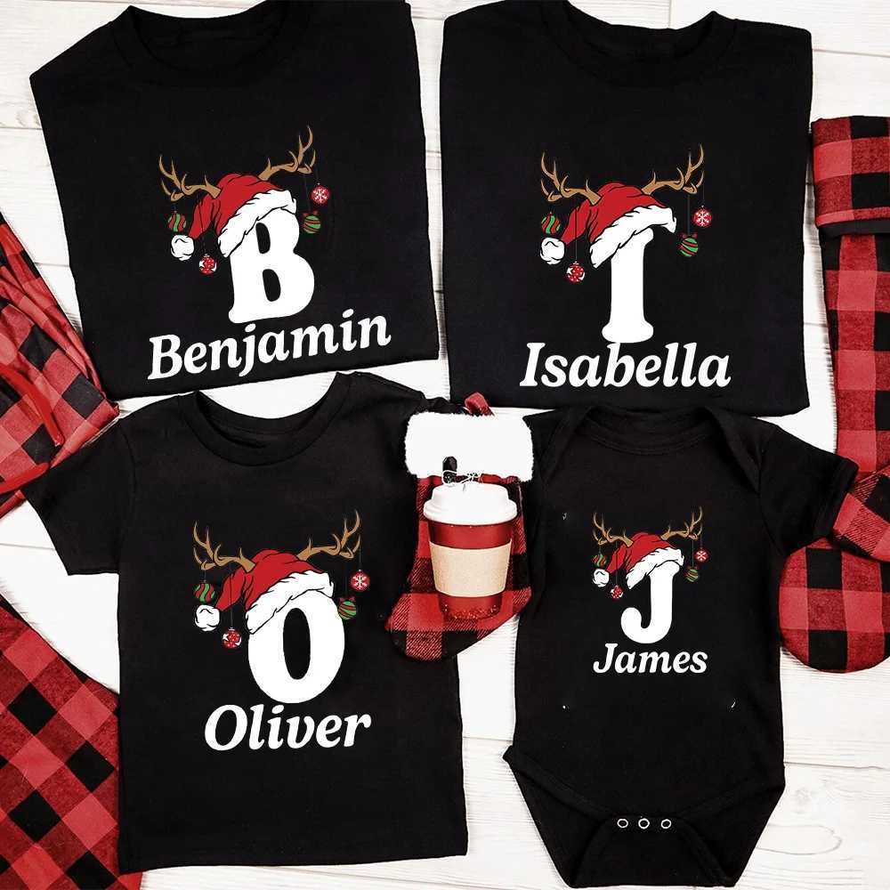 Personalized Christmas Family Matching Shirt Initial Name T-shirt Father Mother Sister Brother Shirt Top Baby Tight jumpsuit W241008