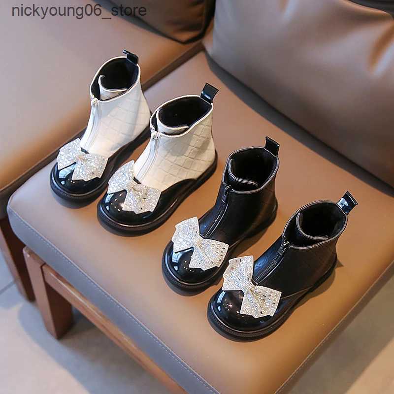 Boots Boots Winter for Girls Sequins Luxury Sewing Plush Children Fashion Boot Stylish 26-36 Soft Leather Light Anti-slip Kids Shoes L240910