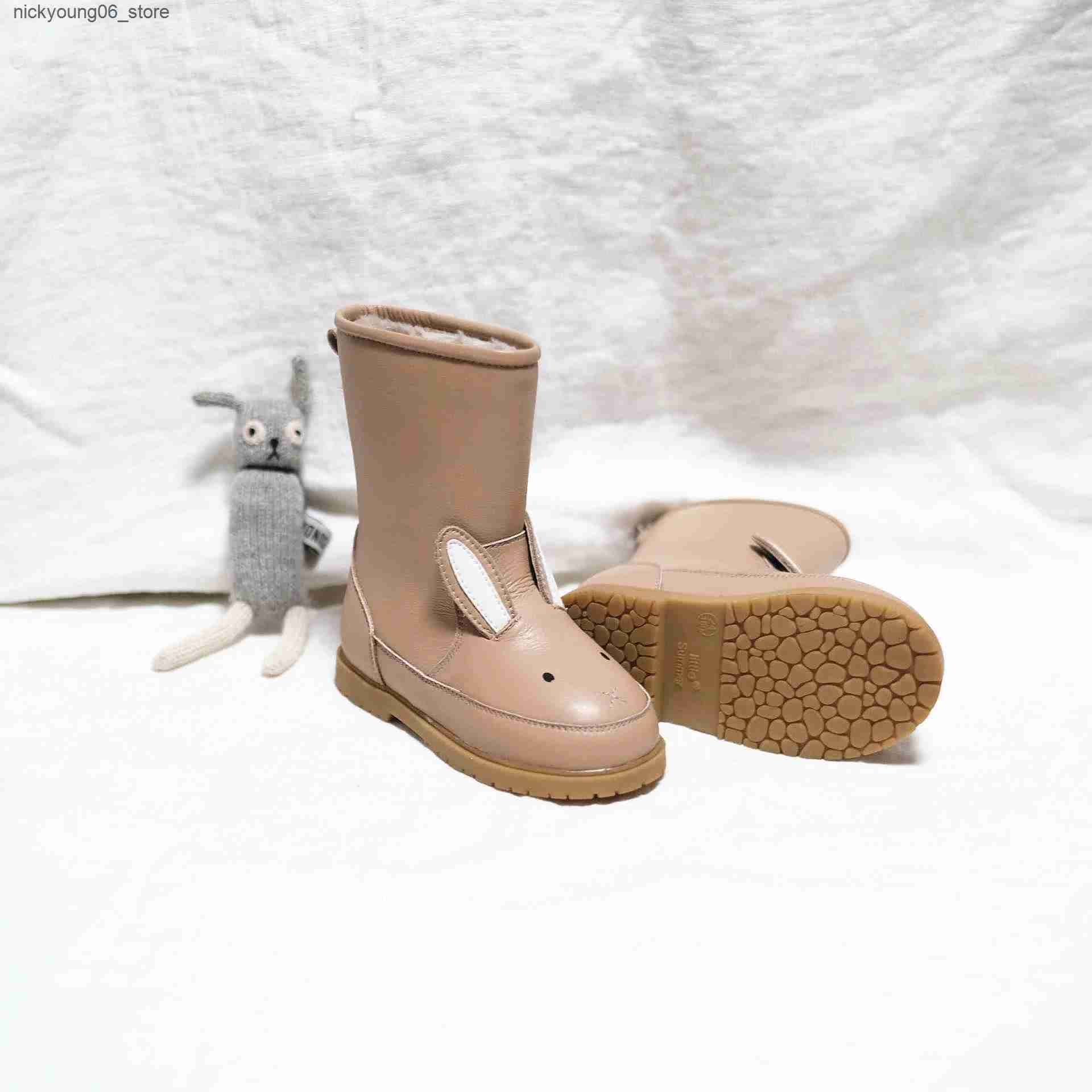 Boots Cartoon Animals Winter Genuine leather Boys Snow Boots Rabbit Sheep Warm short plush Fashion Childrens casual boots Girls shoes L240910
