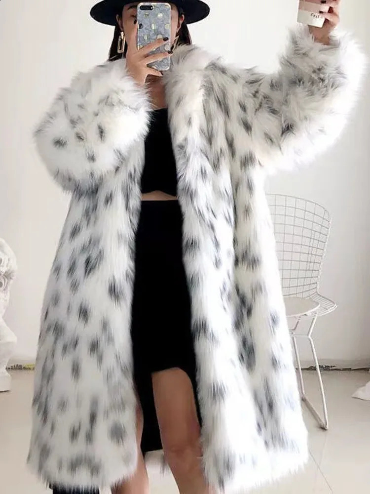 SHENGPALAE Rotating Door Collar Fox Fur Coat Autumn Coat Leopard Pattern Elegant Womens Long Jacket 5C1399 241007