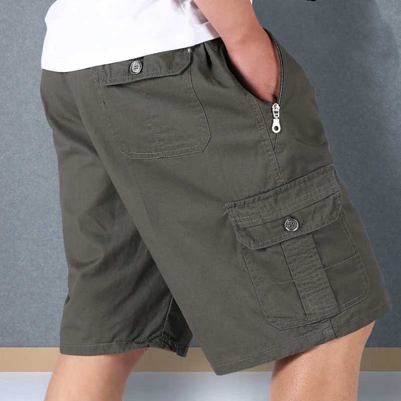 Summer New Loose Zipper Pocket Solid Casual Shorts All match Plus Size Elastic Waist Fashion Trend Sweatpants Korean Mens WearW240713
