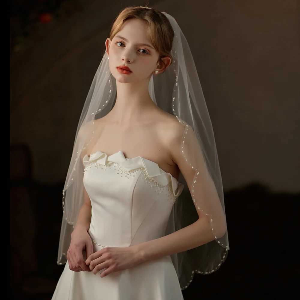 V737 Exquisite Bridal Veil Wedding Dress Single layer Handmade Beaded Edge White Bride Becomes Headpiece Veil W241007